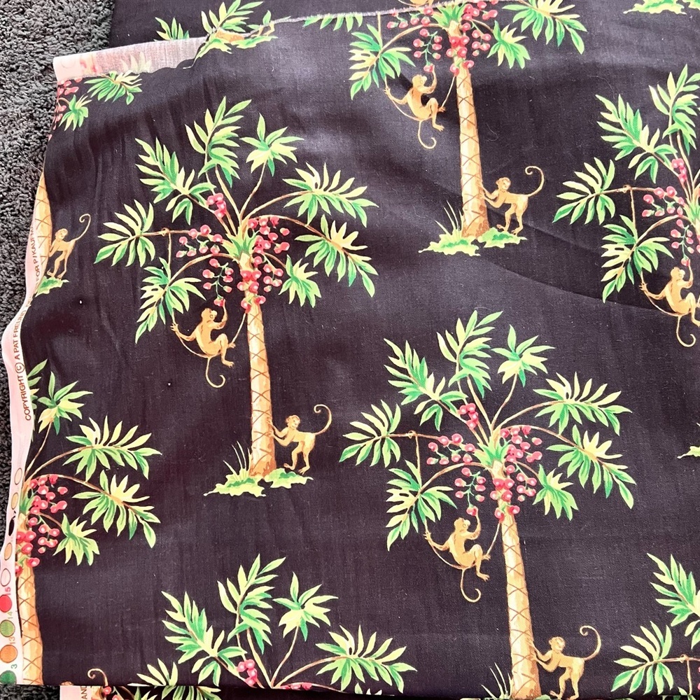 P Kaufmann Fabric Monkeys Palm Trees Copacabana Pat Freund Black 10 Yds X 56”